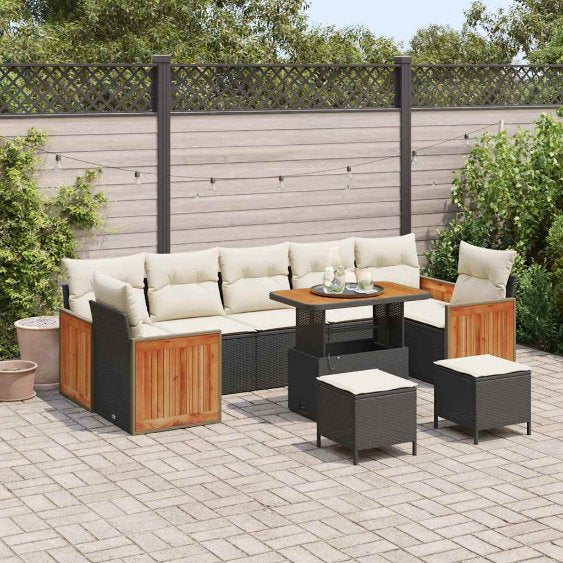 vidaXL Garten-Sofa-Set mit Kissen 10 pcs Schwarz