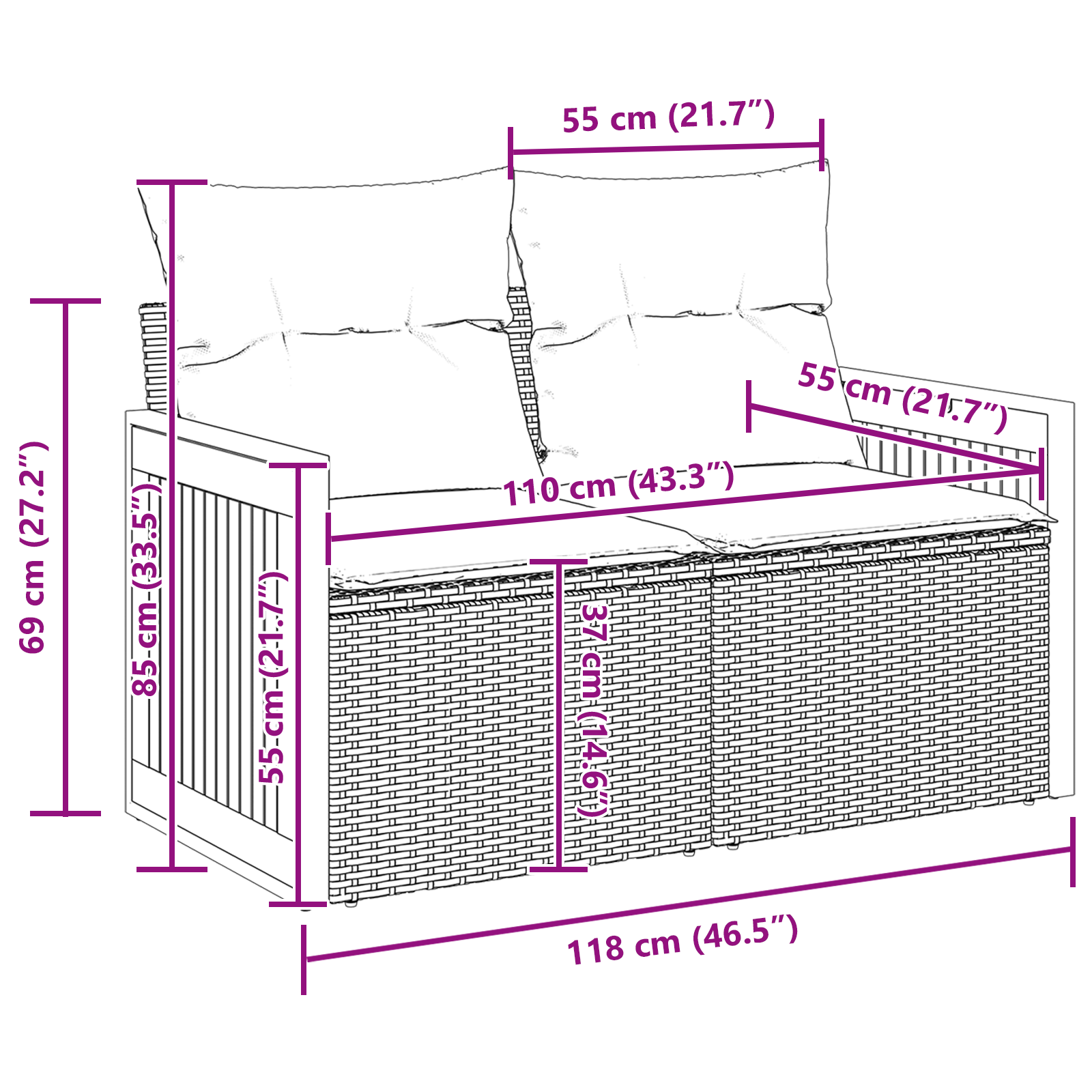 vidaXL Garten-Sofa-Set mit Kissen 8 pcs Schwarz