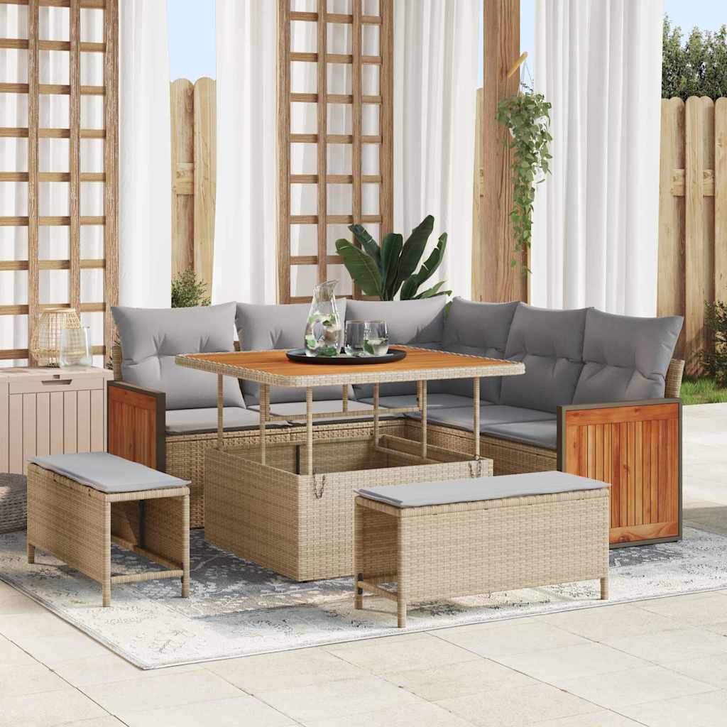 vidaXL Garten-Sofa-Set mit Kissen 8 pcs Schwarz