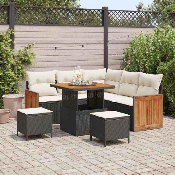 vidaXL Garten-Sofa-Set mit Kissen 8 pcs Schwarz