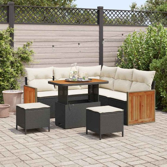 vidaXL Garten-Sofa-Set mit Kissen 8 pcs Schwarz