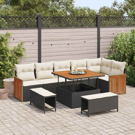 vidaXL Gartensofa-set mit Kissen 9 pcs Schwarz