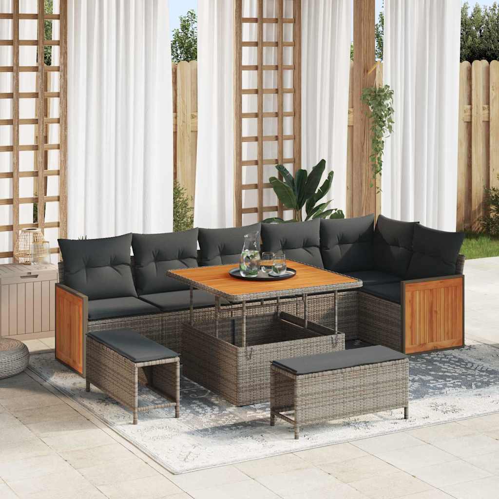 vidaXL Gartensofa-set mit Kissen 9 pcs Schwarz