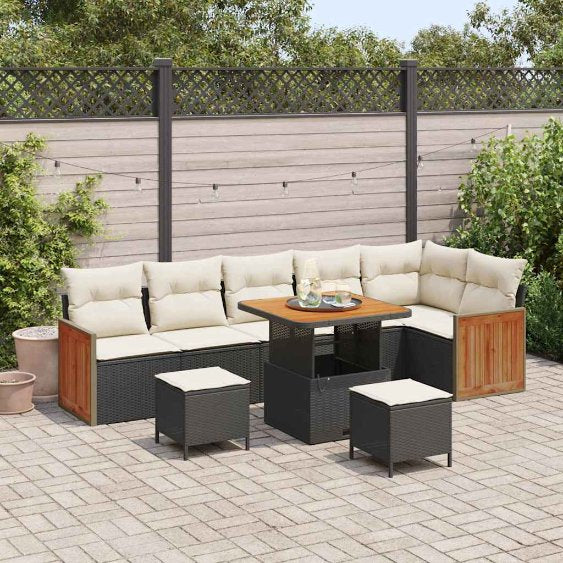 vidaXL Gartensofa-set mit Kissen 9 pcs Schwarz