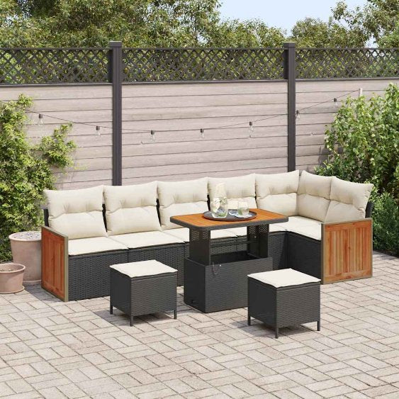 vidaXL Gartensofa-set mit Kissen 9 pcs Schwarz