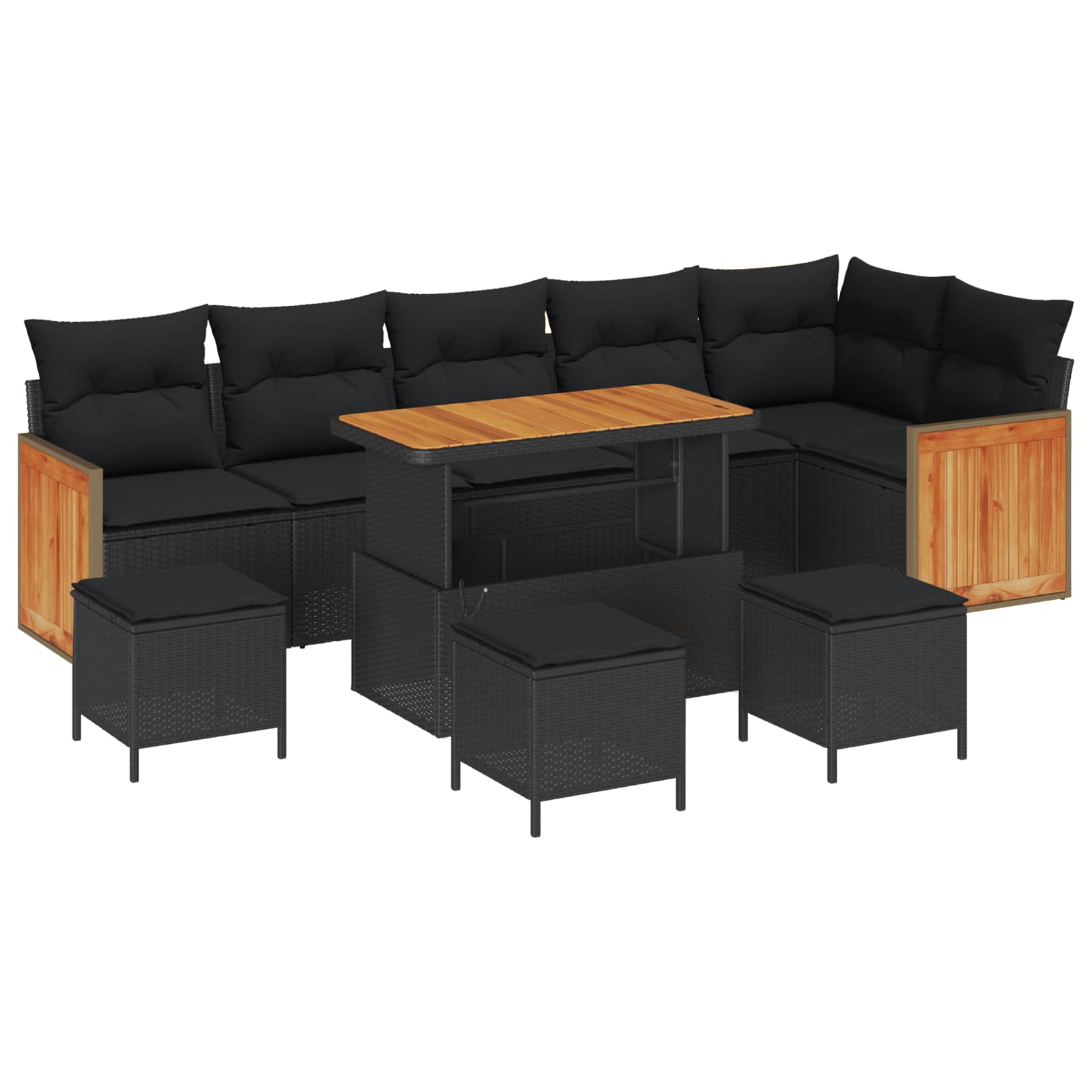 vidaXL Gartensofa-set mit Kissen 9 pcs Schwarz