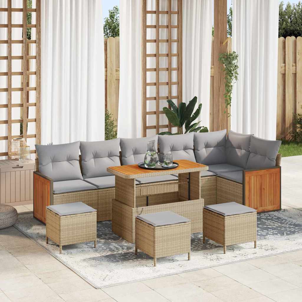 vidaXL Gartensofa-set mit Kissen 9 pcs Schwarz