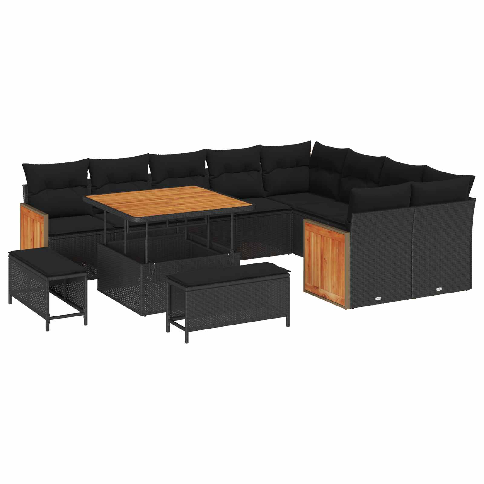vidaXL Garten-Sofa-Set mit Kissen 12 pcs Schwarz 100 x 100 x 71 cm