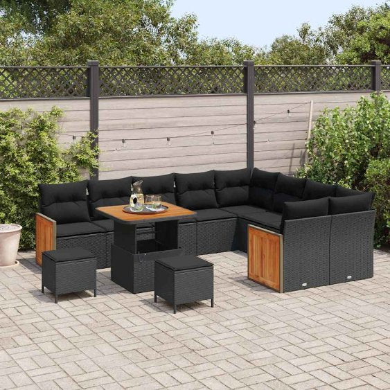 vidaXL Garten-Sofa-Set mit Kissen 12 pcs Schwarz 100 x 100 x 71 cm