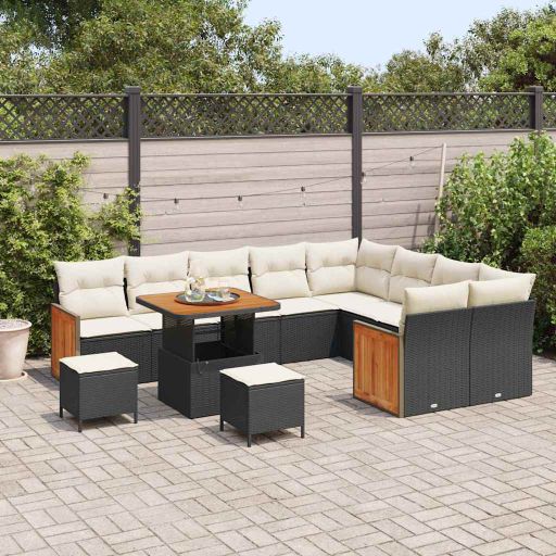 vidaXL Garten-Sofa-Set mit Kissen 12 pcs Schwarz 100 x 100 x 71 cm