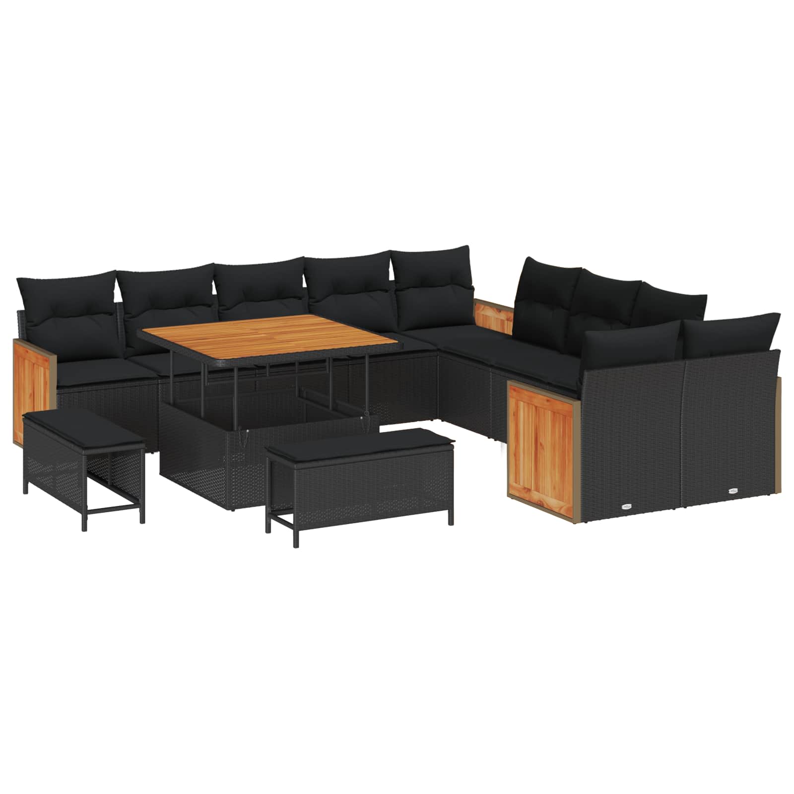 vidaXL Garten-Sofa-Set mit Kissen 13 pcs Schwarz