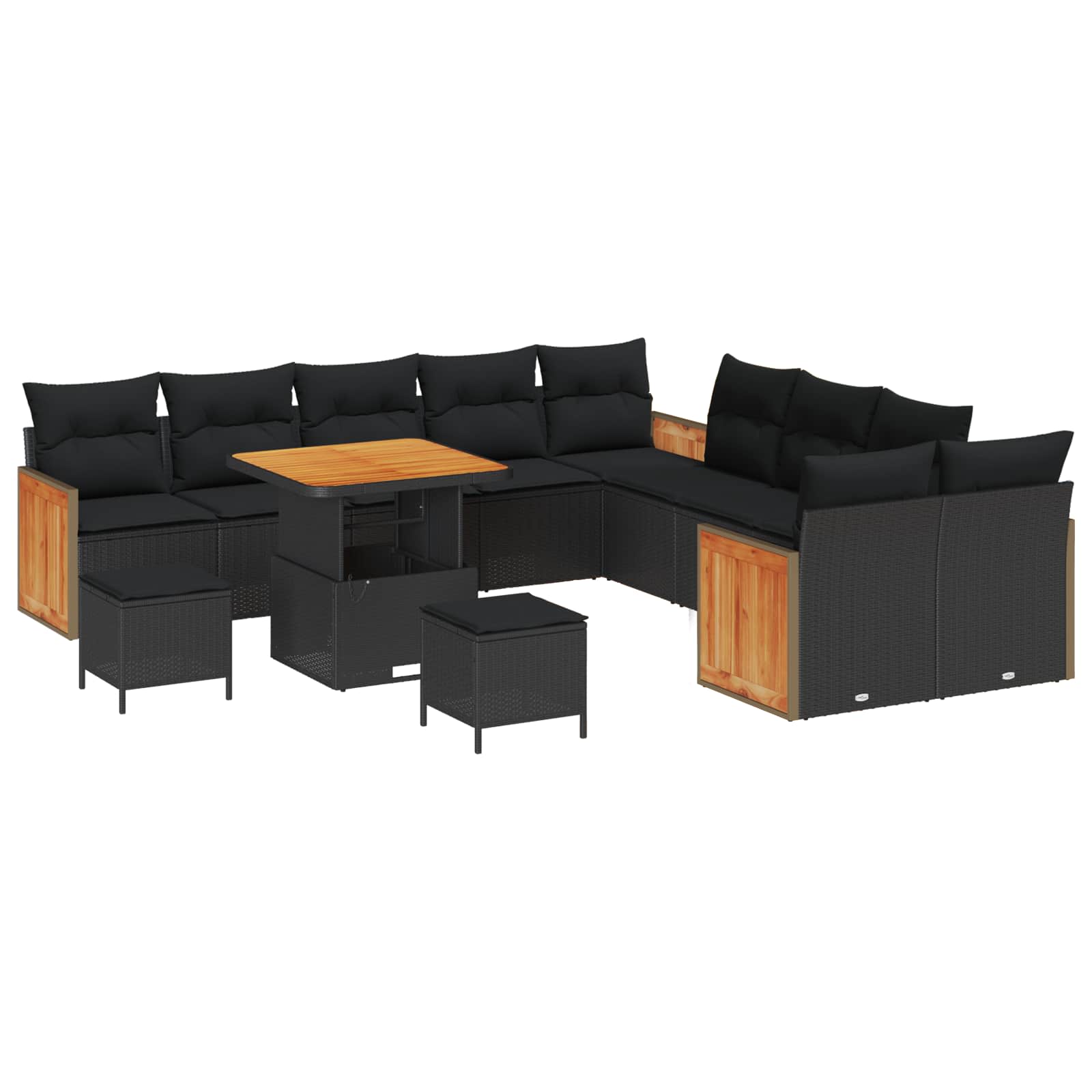 vidaXL Garten-Sofa-Set mit Kissen 13 pcs Schwarz