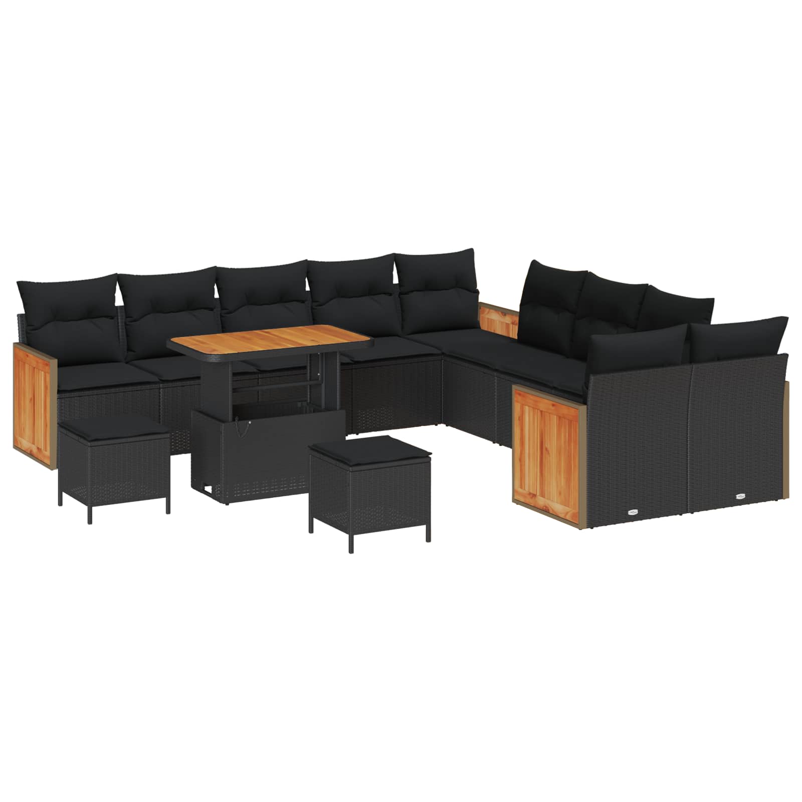 vidaXL Garten-Sofa-Set mit Kissen 13 pcs Schwarz