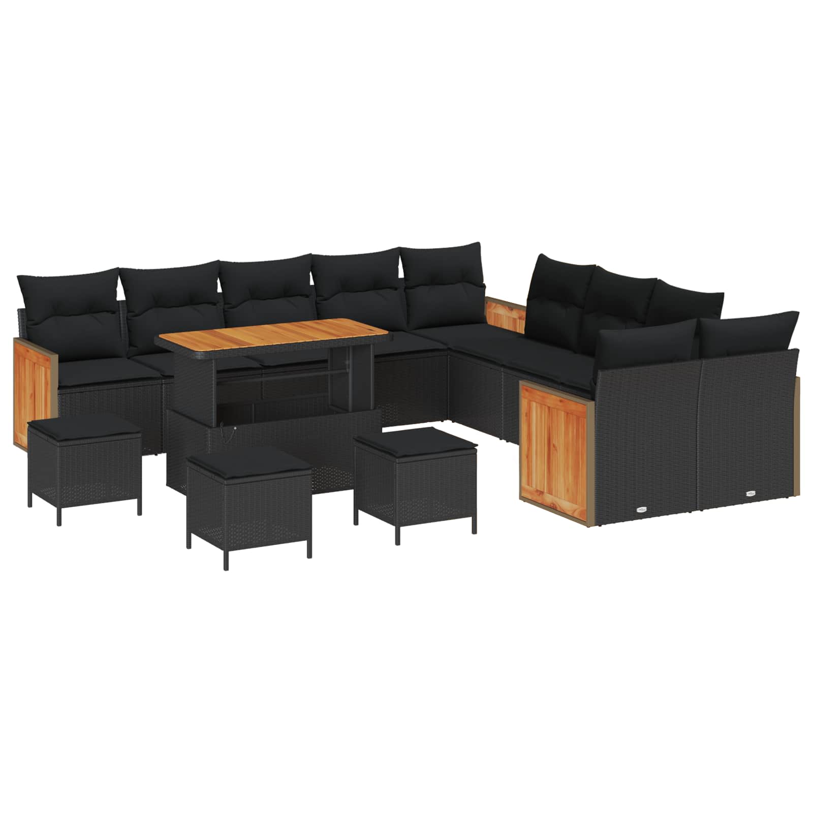 vidaXL Garten-Sofa-Set mit Kissen 13 pcs Schwarz