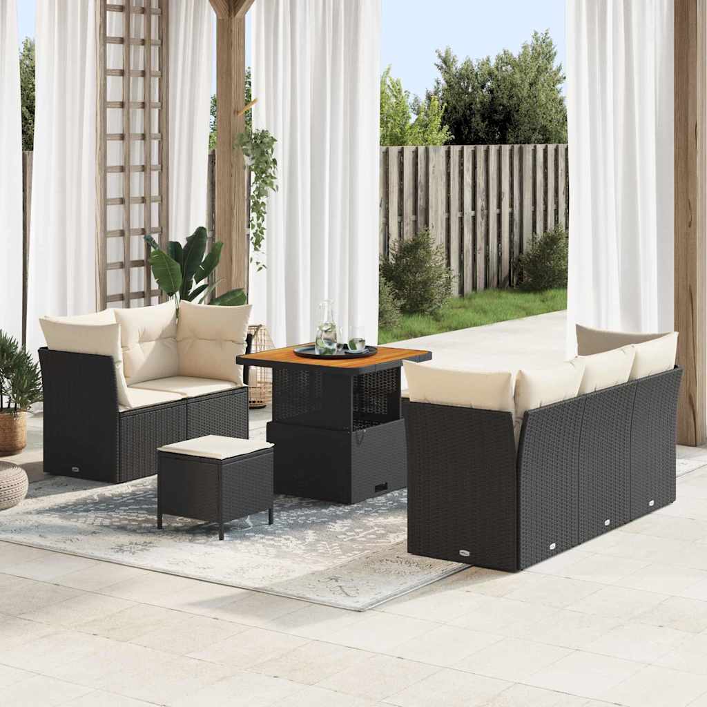 vidaXL Garten-Sofa-Set mit Kissen mit Speicher 8 pcs Schwarz