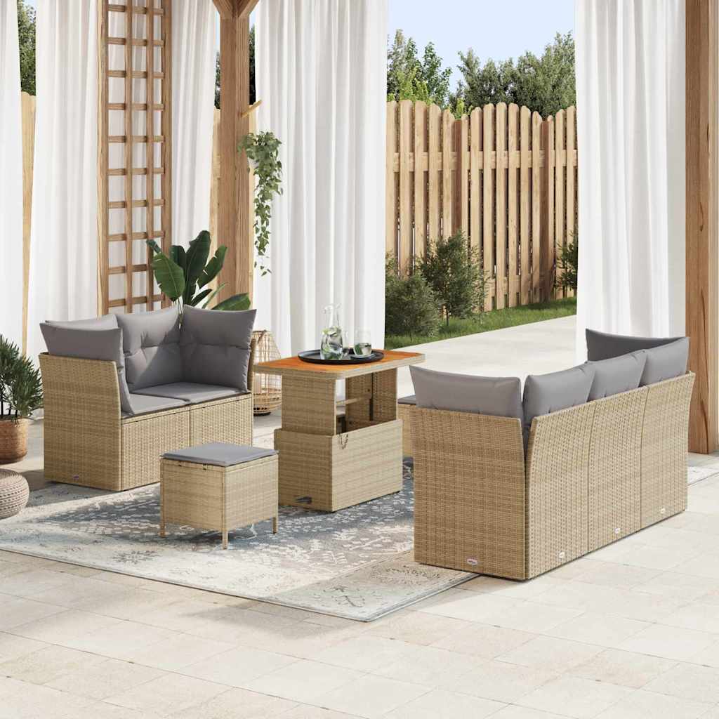 vidaXL Garten-Sofa-Set mit Kissen mit Speicher 8 pcs Schwarz