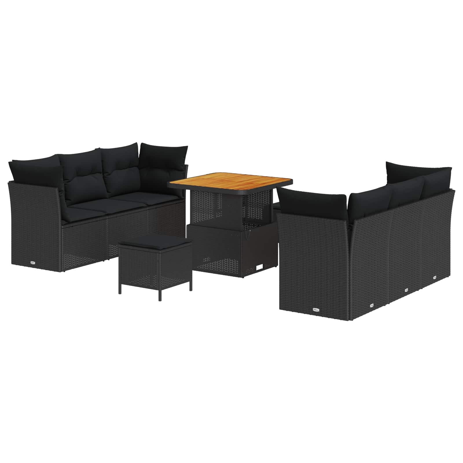 vidaXL Gartensofa-set mit Kissen 9 pcs Schwarz Poly-Rattan