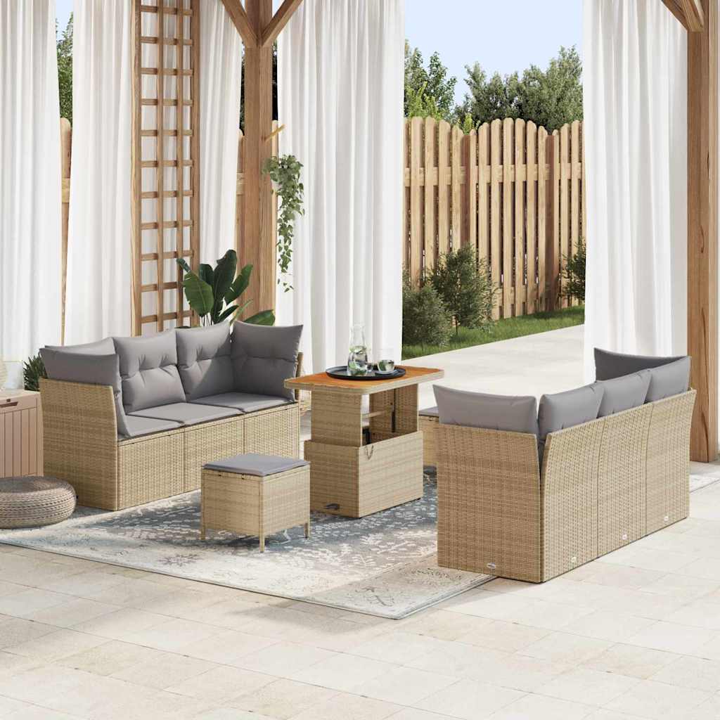vidaXL Gartensofa-set mit Kissen 9 pcs Schwarz Poly-Rattan