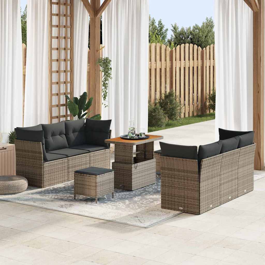 vidaXL Gartensofa-set mit Kissen 9 pcs Schwarz Poly-Rattan