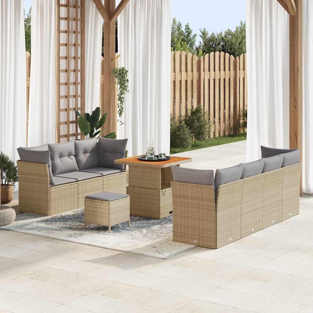 vidaXL Garten-Sofa-Set mit Kissen mit Speicher 10 pcs Schwarz