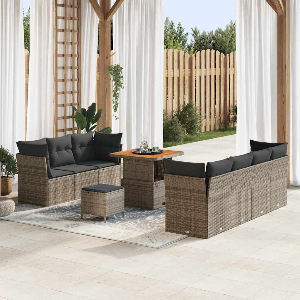 vidaXL Garten-Sofa-Set mit Kissen mit Speicher 10 pcs Schwarz