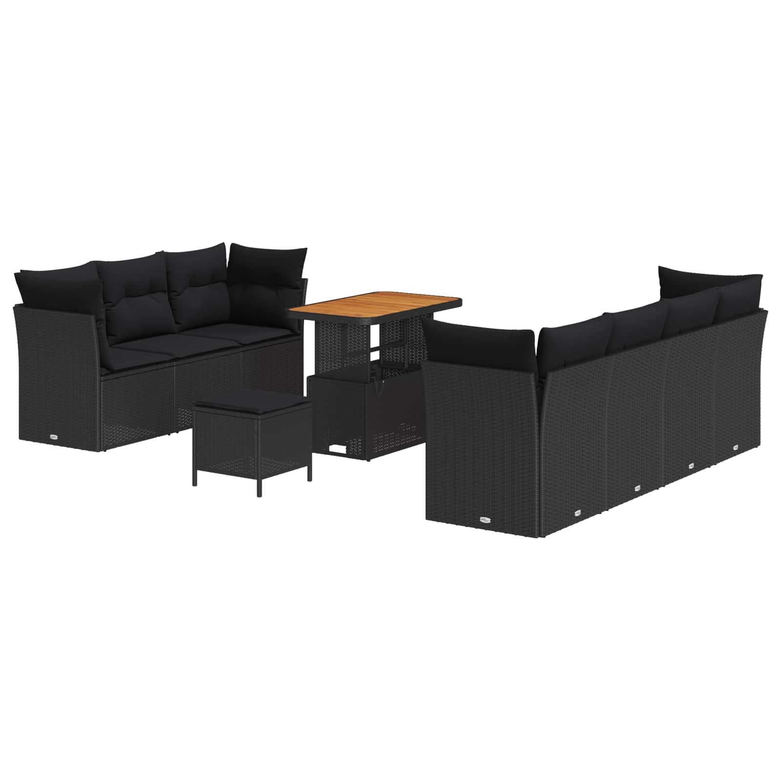 vidaXL Garten-Sofa-Set mit Kissen mit Speicher 10 pcs Schwarz