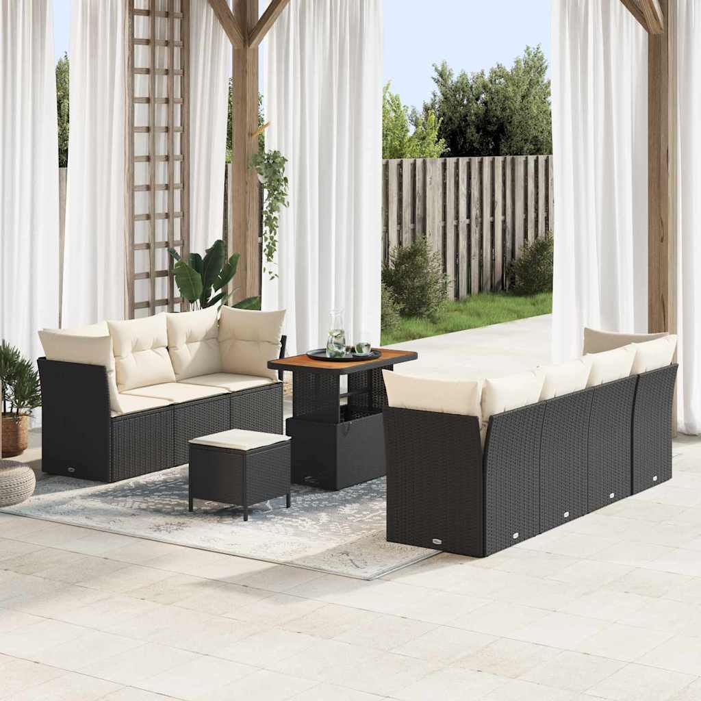 vidaXL Garten-Sofa-Set mit Kissen mit Speicher 10 pcs Schwarz