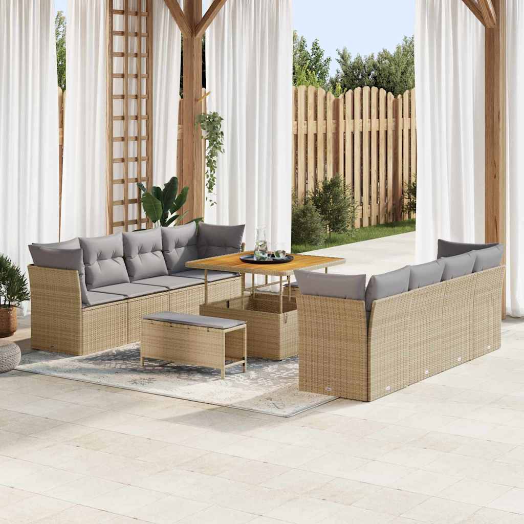 vidaXL Gartensofa-set mit Kissen 11 pcs Schwarz Poly-Rattan