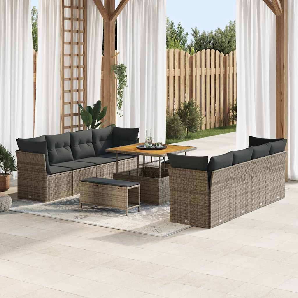 vidaXL Gartensofa-set mit Kissen 11 pcs Schwarz Poly-Rattan
