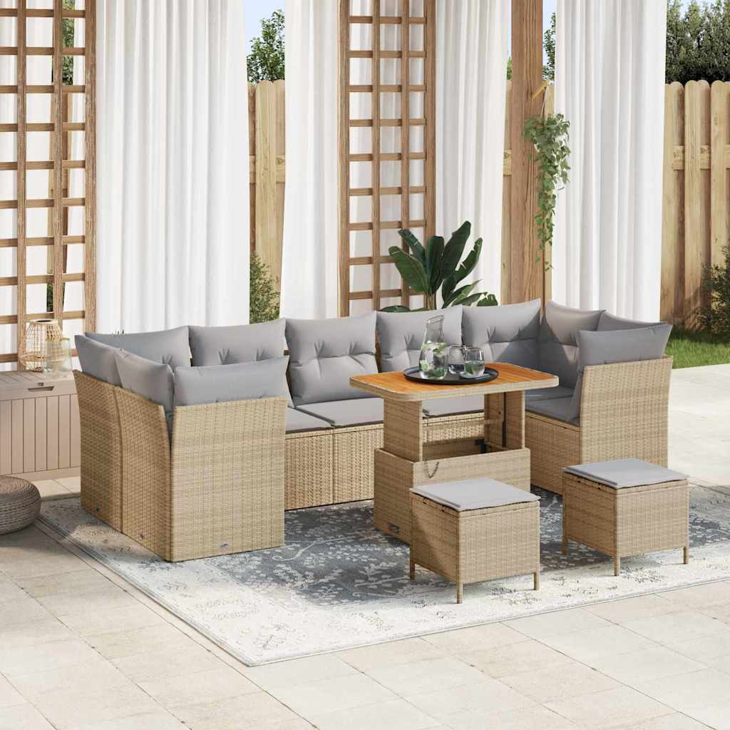 vidaXL Garten-Sofa-Set mit Kissen mit Speicher 10 pcs Schwarz