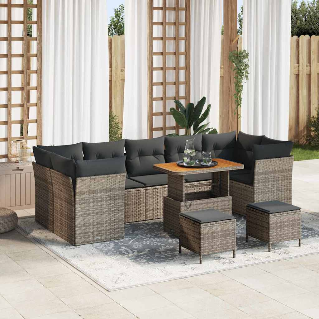 vidaXL Garten-Sofa-Set mit Kissen mit Speicher 10 pcs Schwarz