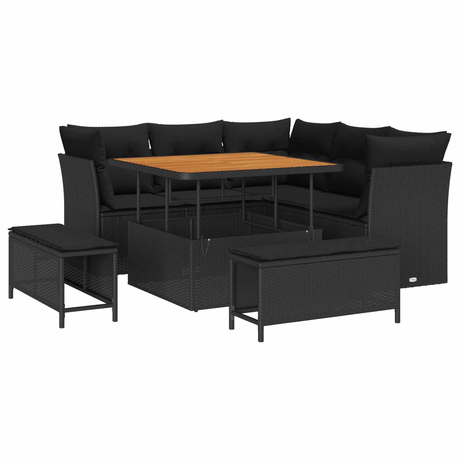 vidaXL Garten-Sofa-Set mit Kissen mit Speicher 8 pcs Schwarz