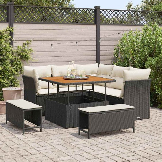 vidaXL Garten-Sofa-Set mit Kissen mit Speicher 8 pcs Schwarz