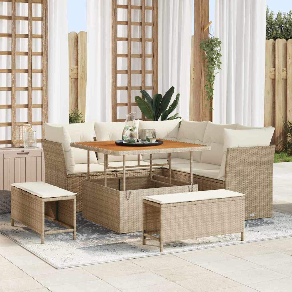 vidaXL Garten-Sofa-Set mit Kissen mit Speicher 8 pcs Schwarz
