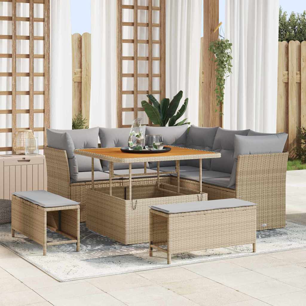 vidaXL Garten-Sofa-Set mit Kissen mit Speicher 8 pcs Schwarz