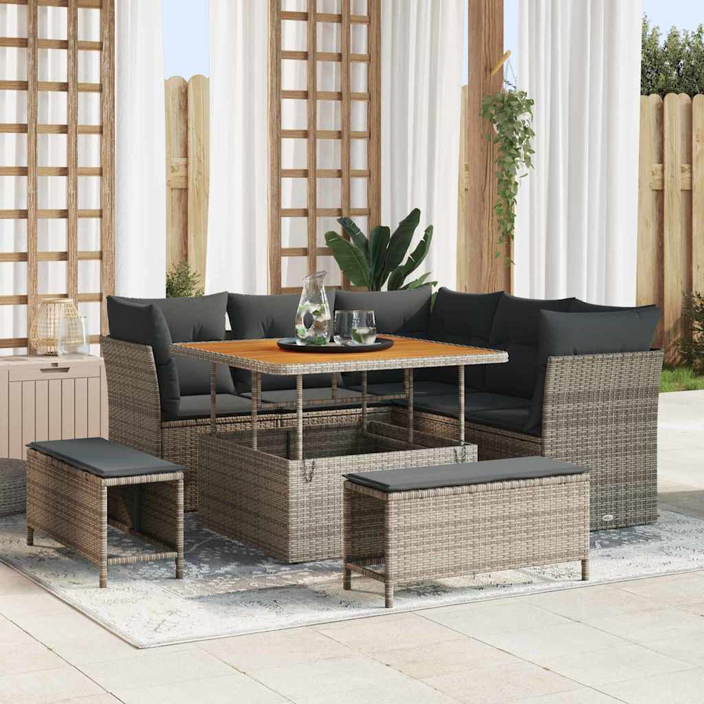 vidaXL Garten-Sofa-Set mit Kissen mit Speicher 8 pcs Schwarz