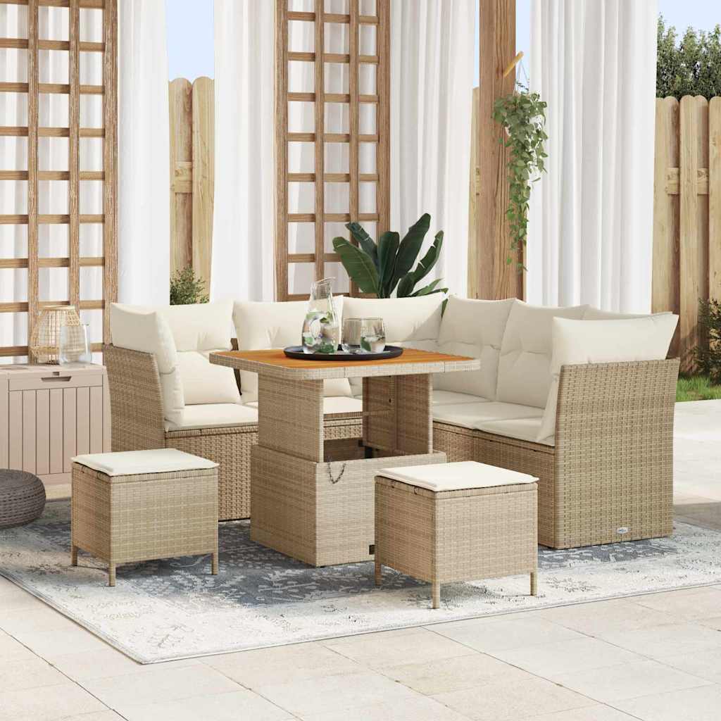 vidaXL Garten-Sofa-Set mit Kissen mit Speicher 8 pcs Schwarz