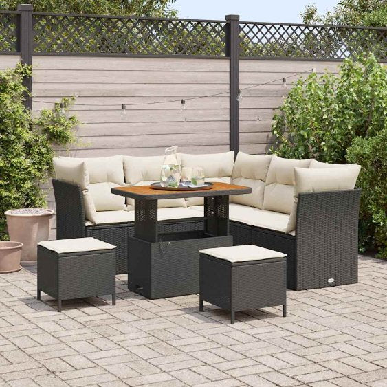 vidaXL Garten-Sofa-Set mit Kissen mit Speicher 8 pcs Schwarz