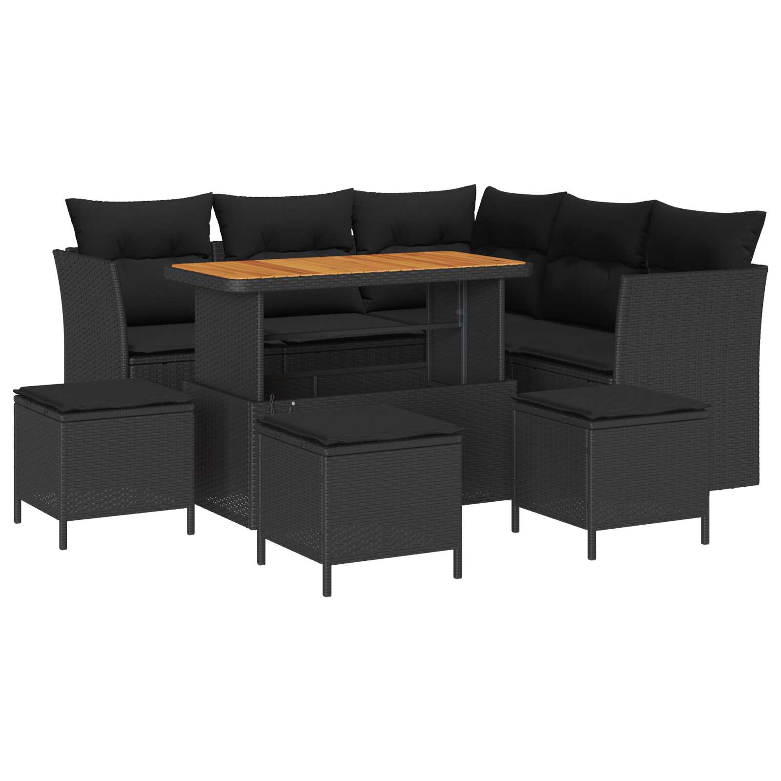 vidaXL Garten-Sofa-Set mit Kissen mit Speicher 8 pcs Schwarz