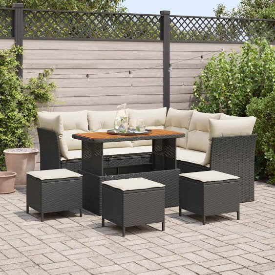 vidaXL Garten-Sofa-Set mit Kissen mit Speicher 8 pcs Schwarz