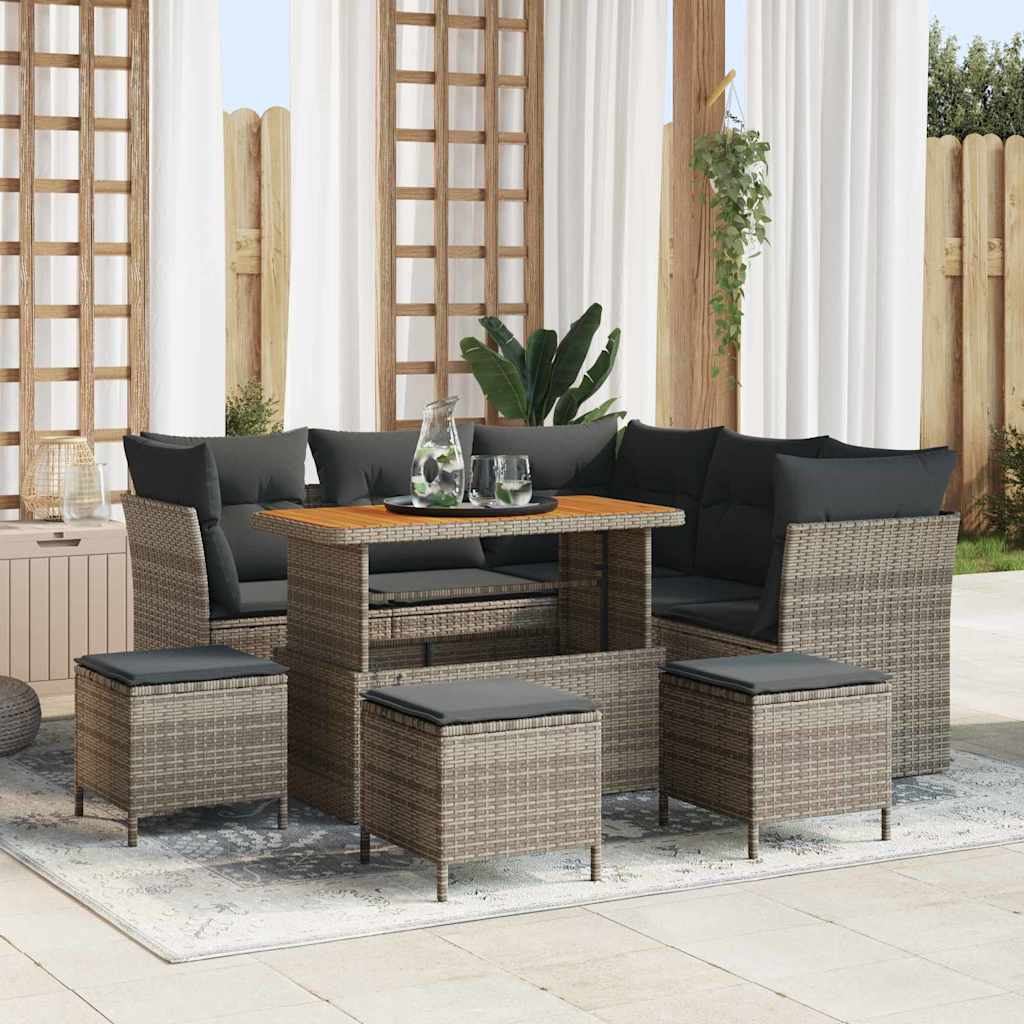 vidaXL Garten-Sofa-Set mit Kissen mit Speicher 8 pcs Schwarz
