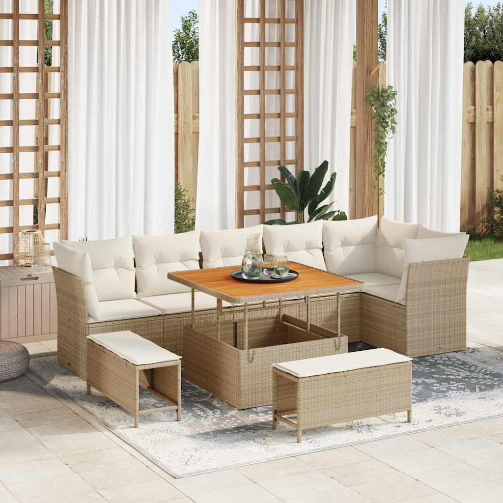 vidaXL Garten-Sofa-Set mit Kissen mit Speicher 9 pcs Schwarz