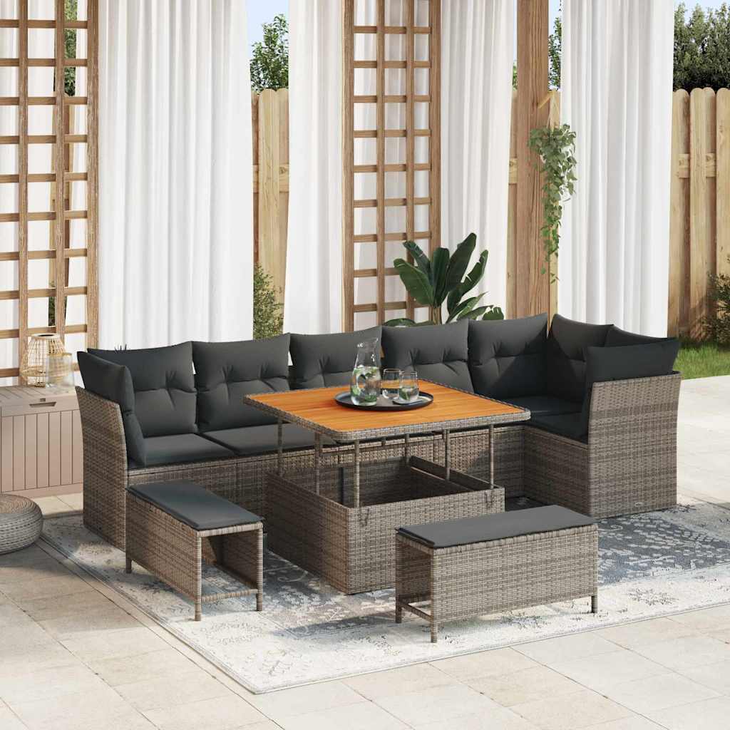 vidaXL Garten-Sofa-Set mit Kissen mit Speicher 9 pcs Schwarz