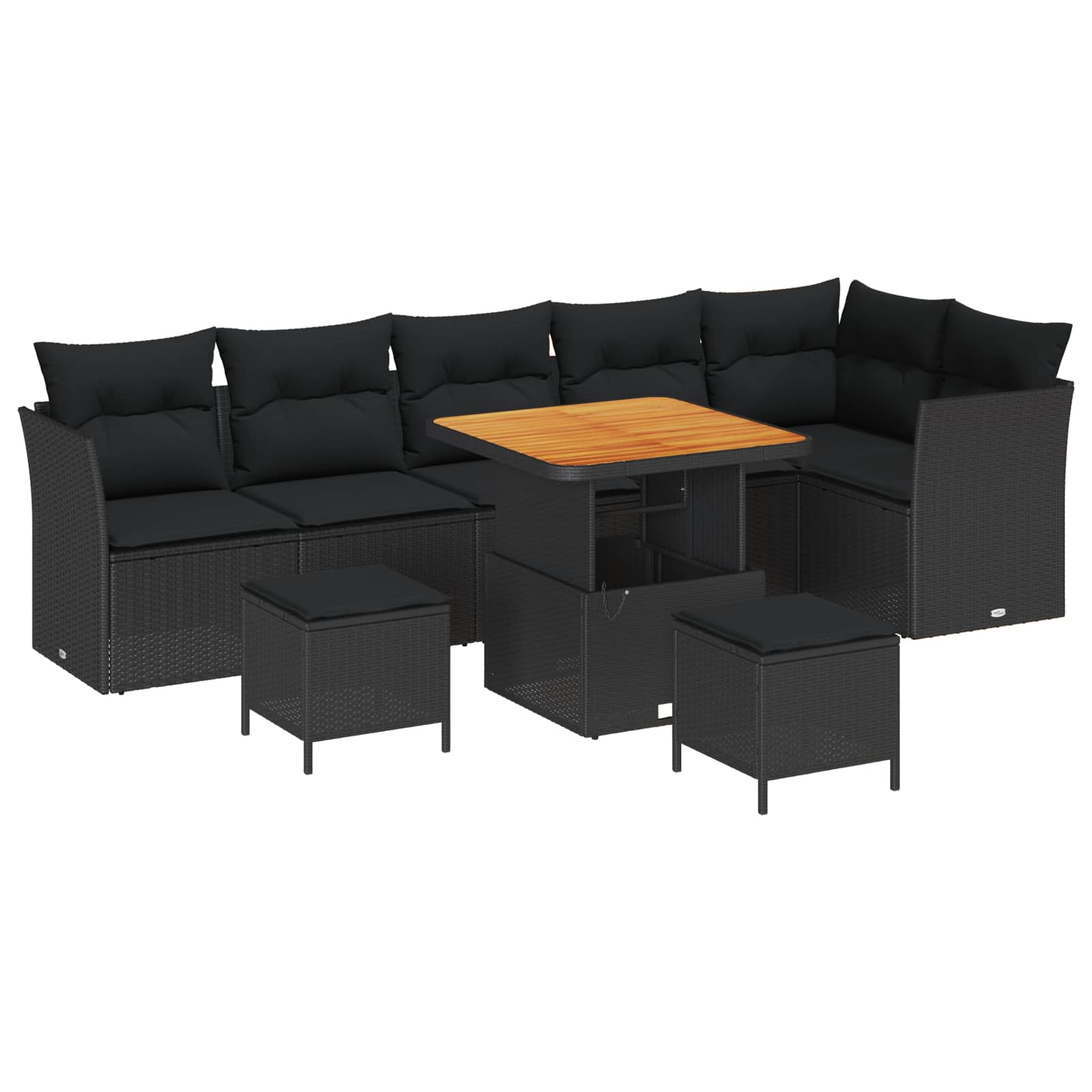 vidaXL Garten-Sofa-Set mit Kissen mit Speicher 9 pcs Schwarz