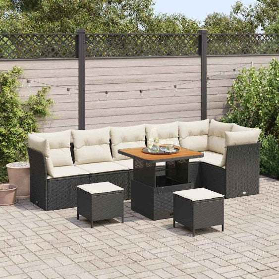 vidaXL Garten-Sofa-Set mit Kissen mit Speicher 9 pcs Schwarz