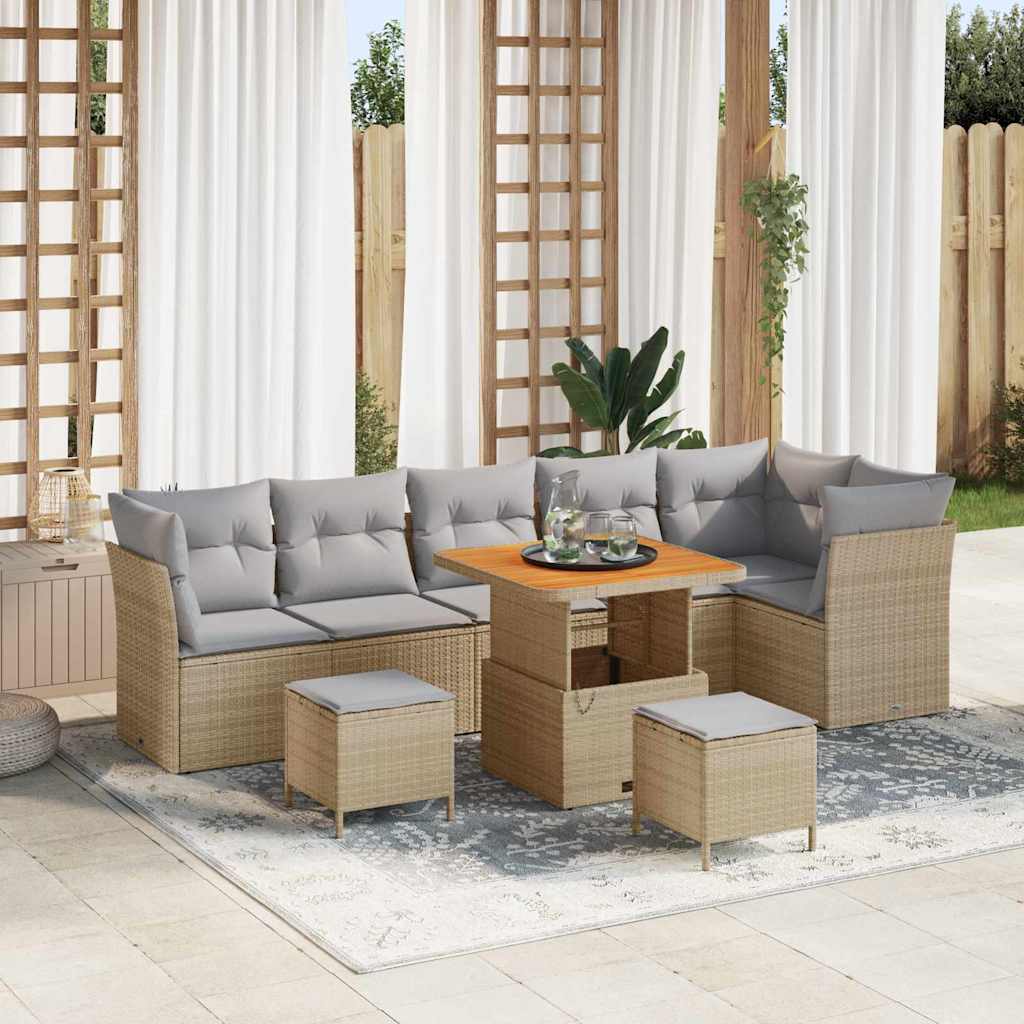 vidaXL Garten-Sofa-Set mit Kissen mit Speicher 9 pcs Schwarz
