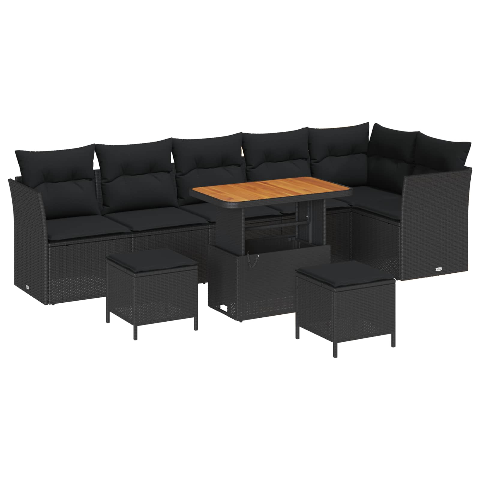 vidaXL Garten-Sofa-Set mit Kissen mit Speicher 9 pcs Schwarz