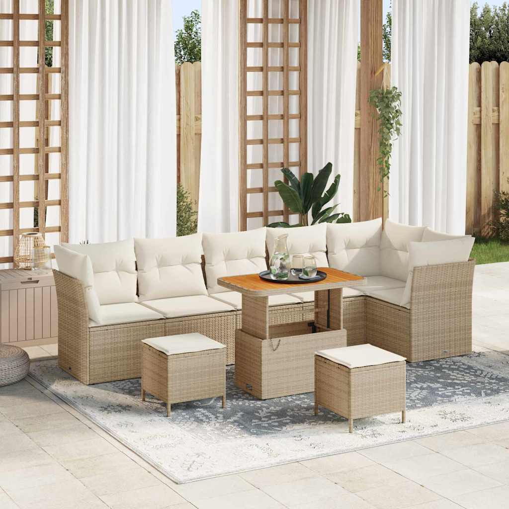 vidaXL Garten-Sofa-Set mit Kissen mit Speicher 9 pcs Schwarz