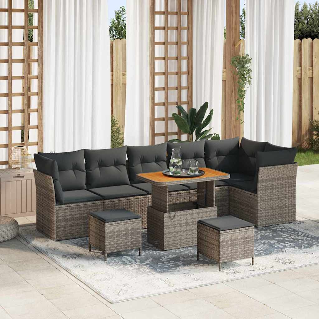 vidaXL Garten-Sofa-Set mit Kissen mit Speicher 9 pcs Schwarz
