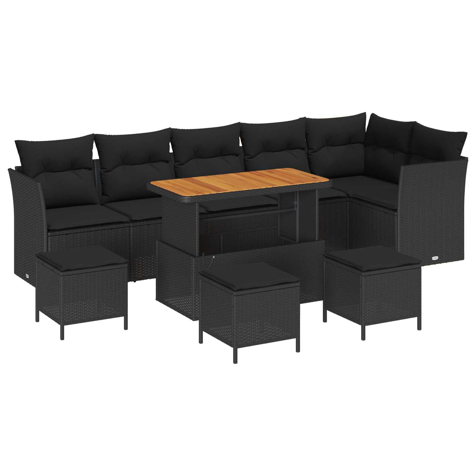 vidaXL Garten-Sofa-Set mit Kissen mit Speicher 9 pcs Schwarz